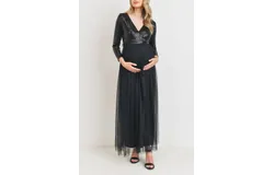 Hello Miz Sequin Maternity Party Dress In Black