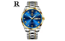 Men&apos;s Business Non-Mechanical Watch Waterproof Luminous Quartz Watch - Gold Blue Steel