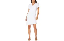 Bobi Collar Short Sleeve Terry Polo Dress In White