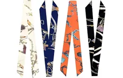 Fashion Narrow Handbag Handle Wrap Ribbon Neckerchief Scarf - 4 Piece