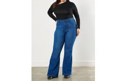 Vibrant Miu Sweetheart Flare Jeans - Plus In Medium Stone