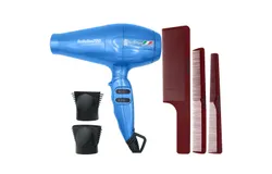 Babyliss Pro Nano Titanium Portofino 6600 Full-Size Hair Dryer&comma; Blue &num;BNT6610N &plus; Babyliss Pro Barberology Comb Set &lpar;Clipper&comma; Cutting&comma; Taper Combs&rpar; - Red