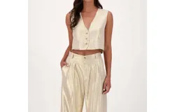 Gabby Isabella Solid Button Front Vest In Gold