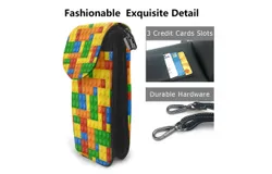 Building Blocks Construction Brick Pu Leather Crossbody Phone Bag Card Slots Flip Phone Purse With Adjustable Strap 7&period;6x4&period;9inch