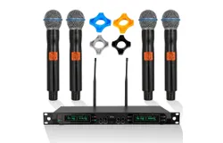 Wireless Microphone System 4 Channel UHF 492F Range Portable Receiver w Cordless Mic