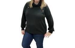 White Birch Cowlneck Faux Button Sweater In Black