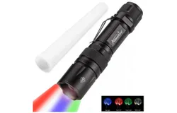 5-in-1 Multicolor Rechargeable Tactical Flashlight&comma; Powerful White-Red-Green-Blue Led Light Torch with Traffic Signal Wand&comma; for Hog Predator Hunting & Tracking&comma; Fishing&lpar;Battery Included）