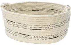 Cotton Rope Dog Toy Basket with Handle Puppy Toys Storage Bin Small Woven Rectangle Diapers Pet Kitty Bed Perfect for Carry Pet Chew Toys Blankets Leashes Doggie Stuff Beige M