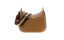 Prada Vitello Phenix Caramel Brown Leather Web Stripe Crossbody Bag
