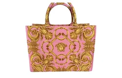 Versace Pastel Pink Signature Print Large Canvas Tote