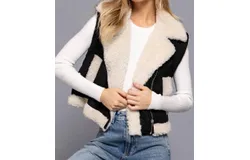 Active Basic Faux Suede & Fur Zip Up Vest In Black