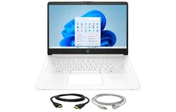 HP 14-Inch Laptop with Intel Celeron N4500 Processor&comma; 4GB RAM&comma; 64GB eMMC Storage&comma; Windows 11 Home in S Mode – Snowflake White &plus; 10FT Angle USB 2&period;0 Certified 480MBPS Type A Male To B Male Cable&comma; Beige &plus; HDMI Cable 6FT