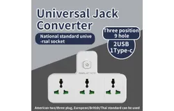 Universal Plug and Socket American Standard Converter Extended Power Outlet with 1x USB-C and 2x USB-A Charging Ports Finger/Metal Resistant Finger/Metal Miscontacts Suitable for Multiple Devices -2413【Converter】American Standard 3-Plug