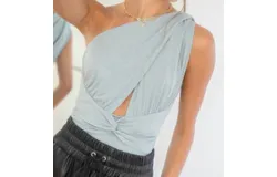 Endless Blu&period; One Shoulder Duel Strap Bodysuit In Blue