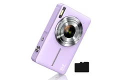 FHD 1080P Digital Cameras for Kids Boys Girls Compact Digital Point and Shoot Camera with 16X Zoom 32GB Card Small Kids Camera&comma; Purple