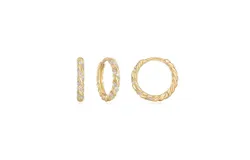 14K Gold & Diamond Twisted Huggie Hoops by eklexic