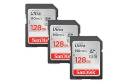 3x Sandisk Ultra 128GB SDXC UHS-I Class 10 Memory Card