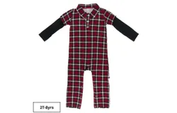 Kickee Baby Pants Long Sleeve Plaid Polo Romper In Xmas Pla