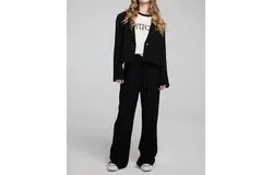 Chaser Santana Pinstripe Blazer In Black With White Pinstripe