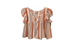 Paper Crane Striped Woven Blouse In White&comma;orange&comma;navy