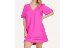 Joy Joy Pleated Puff Sleeve Dress In Cerise Pink