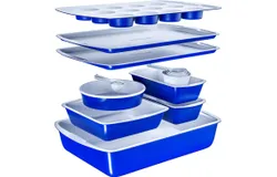 Royal Blue 10-Piece Bakeware Sets&comma; Nonstick Carbon Steel Baking Sheet & Pans&comma; Stackable Space-Saving Bakeware&comma; Dishwasher Safe&comma; Stain-resistant&comma; PFOAPFOSPTFE Free&comma; Oven Safe Up To 450°F &lpar;230°C&rpar;