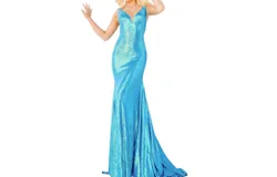 Jovani Sheer Sides Sequin Dress In Iridescent Royal