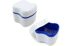 Denture Box Third Teeth Storage Box - 2pcs Tooth Organizer Pe Plastic Box&comma; Orthodontic Cup With Hanging Filter Basket&comma; Mouthguard Cleaning Double Laye