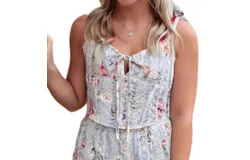 Dance & Marvel Sleeveless Floral Tie Front Crop Top In Blue Multi