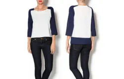 Double Zero Gold Studded Long Sleeve Top In Navy