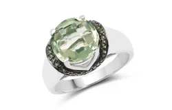 3&period;95 Carat Genuine Green Amethyst And Green Diamond &period;925 Sterling Silver Ring
