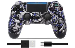 for PS-4 Wireless Controller 600mAh Long-Time-Play Joystick Dual Vibration&sol;Touchpad&sol;Audio Port&sol;Six-Axis Motion Control Compatible with Slim&sol;Pro Console&lpar; Blue Death Spirit&rpar; " Gamepad