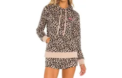 Calvin Klein Glisten Lounge Hoodie In Leopard Honey Almond