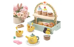 Wooden Tea Party Set for Little Girls Toys Toddler Tea Set with Storage Cupcake Stand & Play Kitchen Accessories&comma; Wooden Toys
