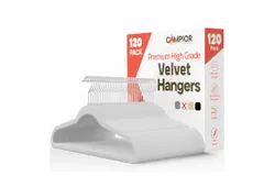 120-Pack White Velvet Hangers – Non-Slip Space-Saving Clothes Hangers with 360° Swivel Hook & Shoulder Notches – Heavy-Duty 10 lbs Capacity&comma; Slim Design for Jackets&comma; Suits & Dresses