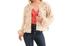 And The Why Get To You Sequin And Feather Jacket In Cream