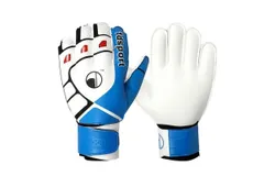 football goalkeeper gloves&comma; breathable with supergrip latex&comma; shock absorbing padding&comma; Adult 9 Blue