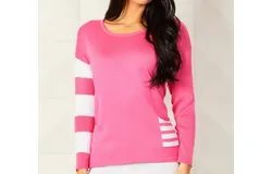 Angel Apparel Crew Neck Stripe Arm & Pocket In Petal