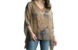 Tempo Paris Crochet Silk Print Poncho In Brown