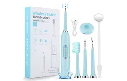 Teeth Plaque Remover&comma; 5 Mode Teeth Cleaning Tool Kit&comma; Portable Teeth Stain Remover&comma; No Water Flossing&comma; IPX7 Waterproof &lpar;White&rpar;