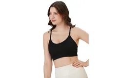 Juniors&apos; and Women&apos;s Workout Wear&comma; Spaghetti Strap Racer Back Bra Top