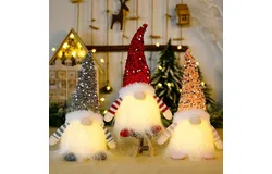 3 gnomos de Navidad de lentejuelas con luz&comma; gnomos de Papá Noel suecos hechos a mano de 11&period;8 pulgadas con sombrero de lentejuelas&comma; adornos de decoración de elfo de Navidad&comma; para regalo de Acción de Gracias&comma; decoración de mesa de Navidad