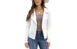 Grace And Lace Move Free Leather-Like Moto Jacket In Cream