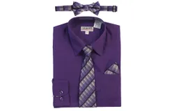 Gioberti Boy&apos;s Long Sleeve Dress Shirt &plus; Plaid Tie&comma; Bow Tie and Hanky