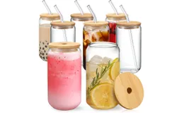 8Pack Glass Cups with Bamboo Lids and Straws 16 oz&comma; Gifts for Women&comma;