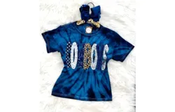 Sew Fancy Designs Girl&apos;s Tie Dye Tee With Hand Sewn Cowboys In Navy