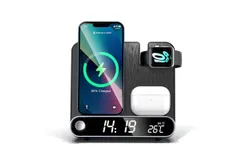 Three-in-one new multi-function clock wireless charger&comma; watch headset wireless charger thermometer wireless charger 15W wireless charger