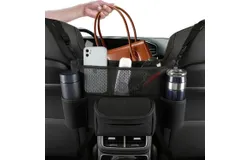 Car Purse & Handbag Holder Between Front Seats，Seat Back Organizers and Storage Bag with Tissue Hoder & 2 Cupholders & 3 Pockets for Car&period;&lpar;Black&rpar;