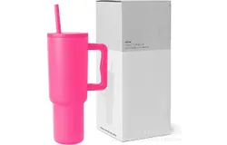 40 oz Tumbler with Handle and Straw Lid &vert; Insulated Cup Reusable Stainless Steel Water Bottle Travel Mug Cupholder Friendly -red