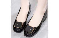 Patent leather soft sole women's shoes 2024 new style medium heel thick heel non-slip shallow mouth versatile work women's shoes loafers